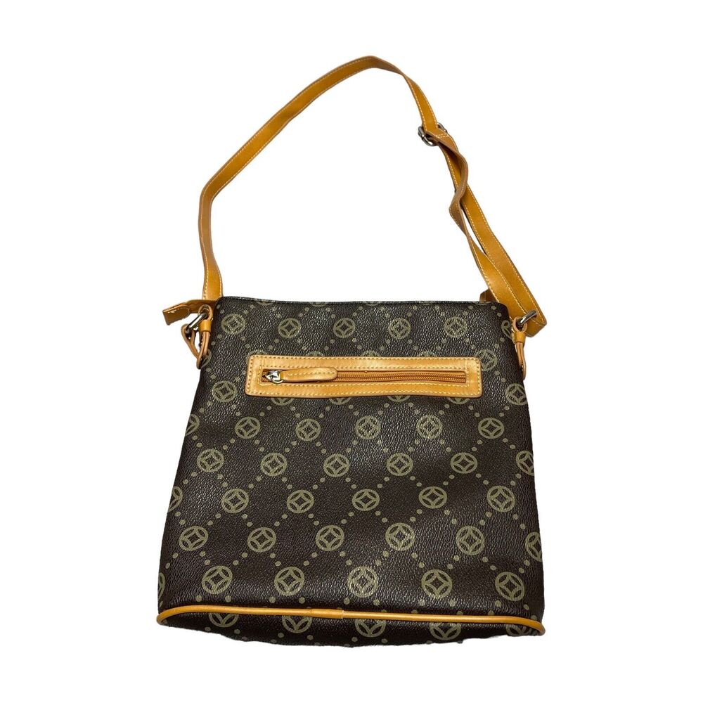 Fashion Shoulder Bag Cross Body Brown Printed PVC Vinyl Trim Adjustable Strap - Picture 3 of 12